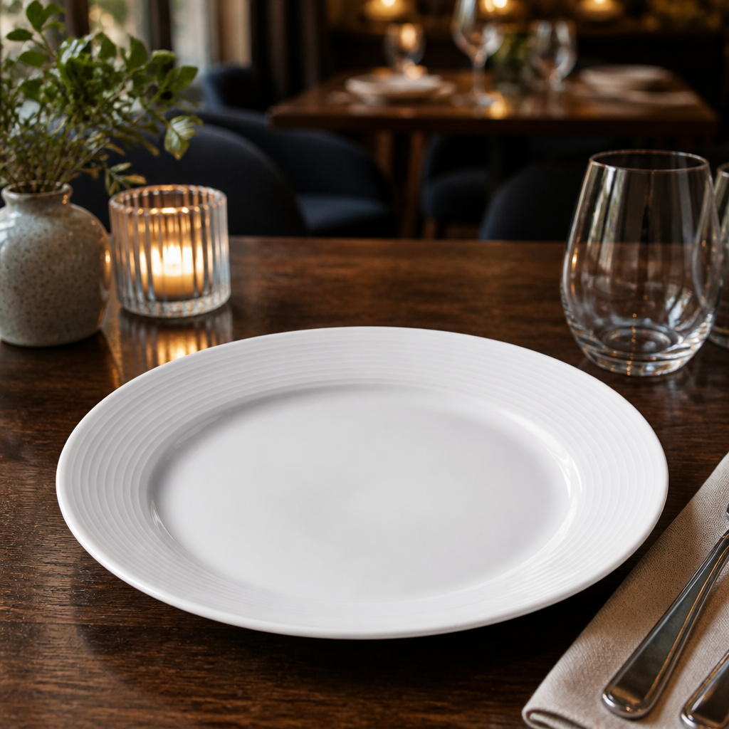 Wide Rimmed Dinner Plates 200mm Porcelain for Catering & Hospitality (Pack of 12)