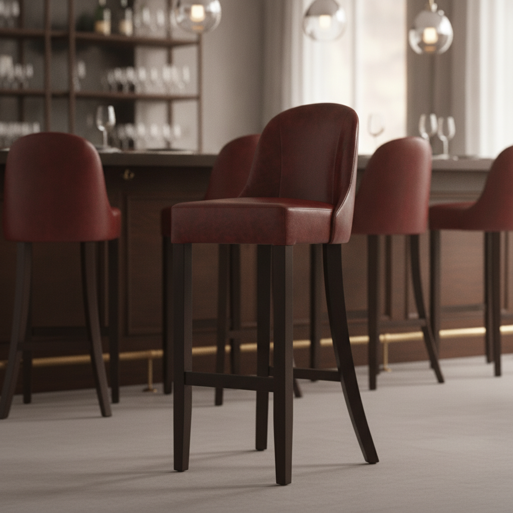 Rubber Wood Bar Chair with Bison Bordeaux Upholstery 1030mm for Commercial Use