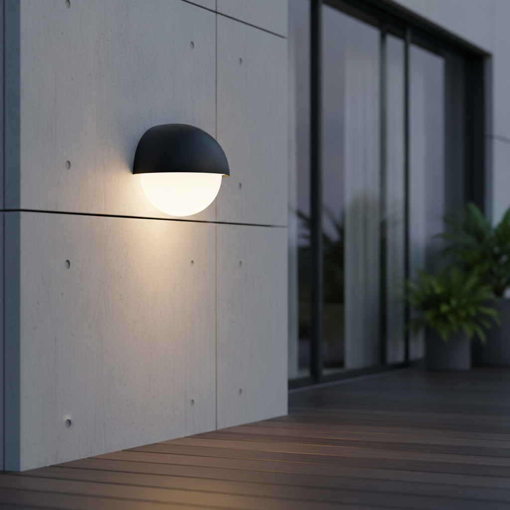 Plastic Round Outdoor Wall Light in Black for Sheltered Areas