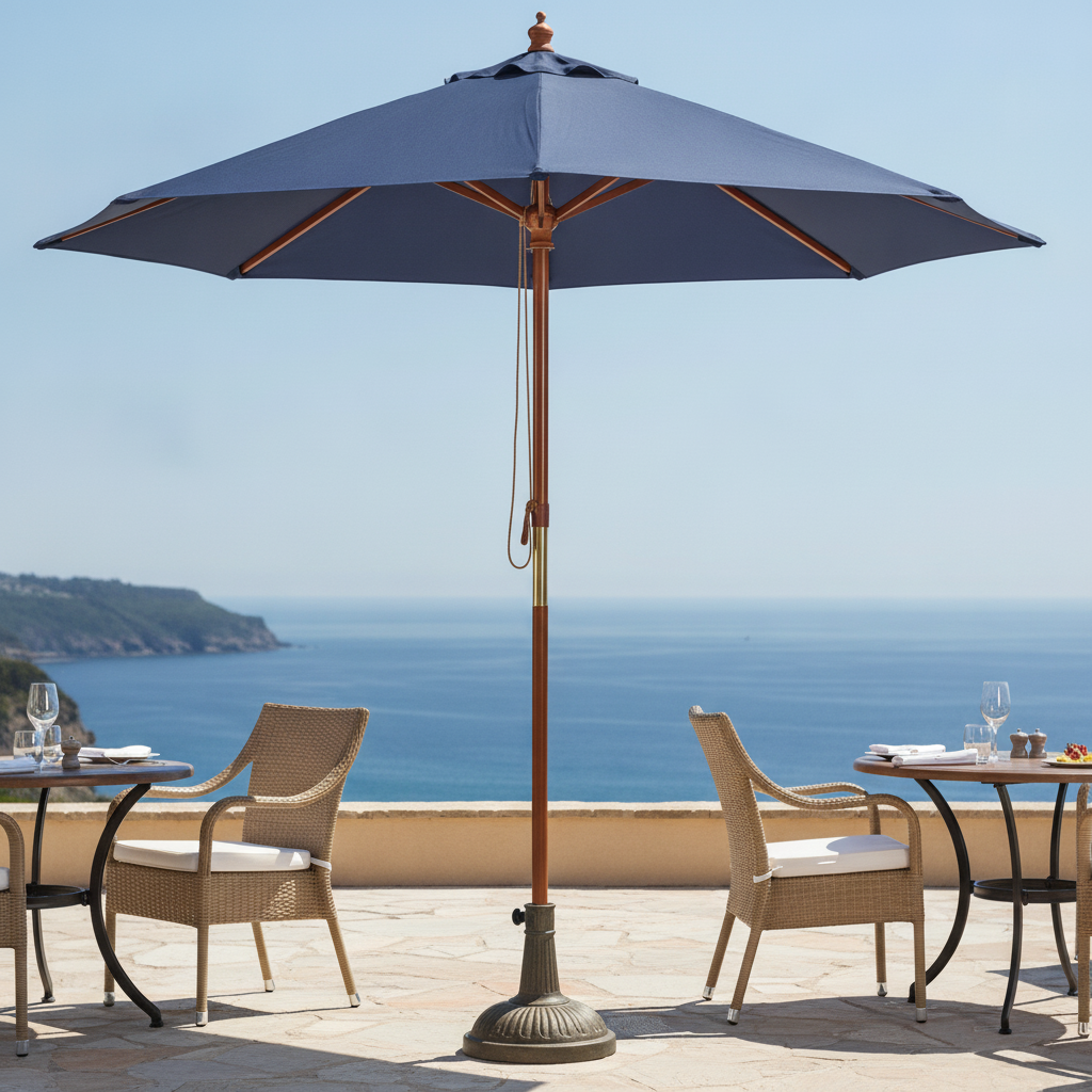Wood & Polyester Round Parasol 3m for Outdoor Spaces