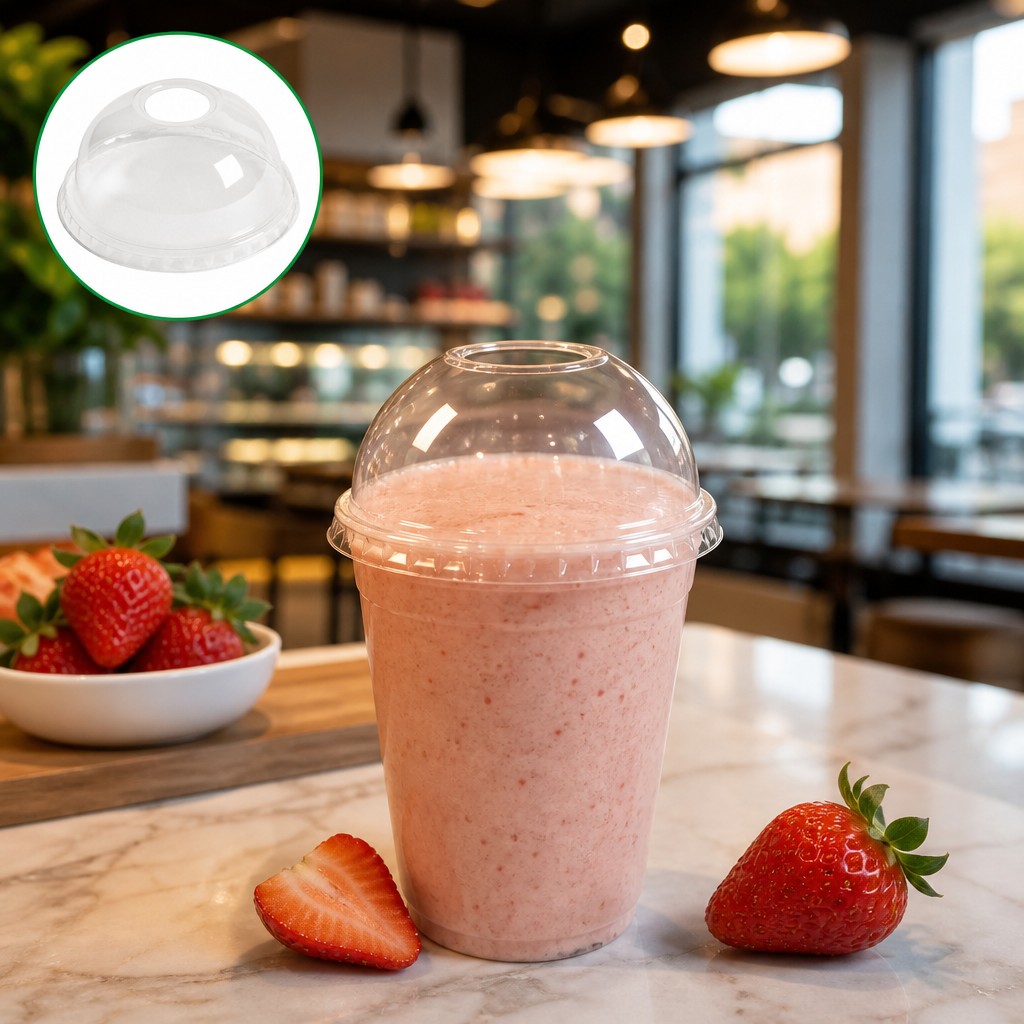 Clear Polypropylene Domed Lid with Hole for Smoothies (Pack of 1000)