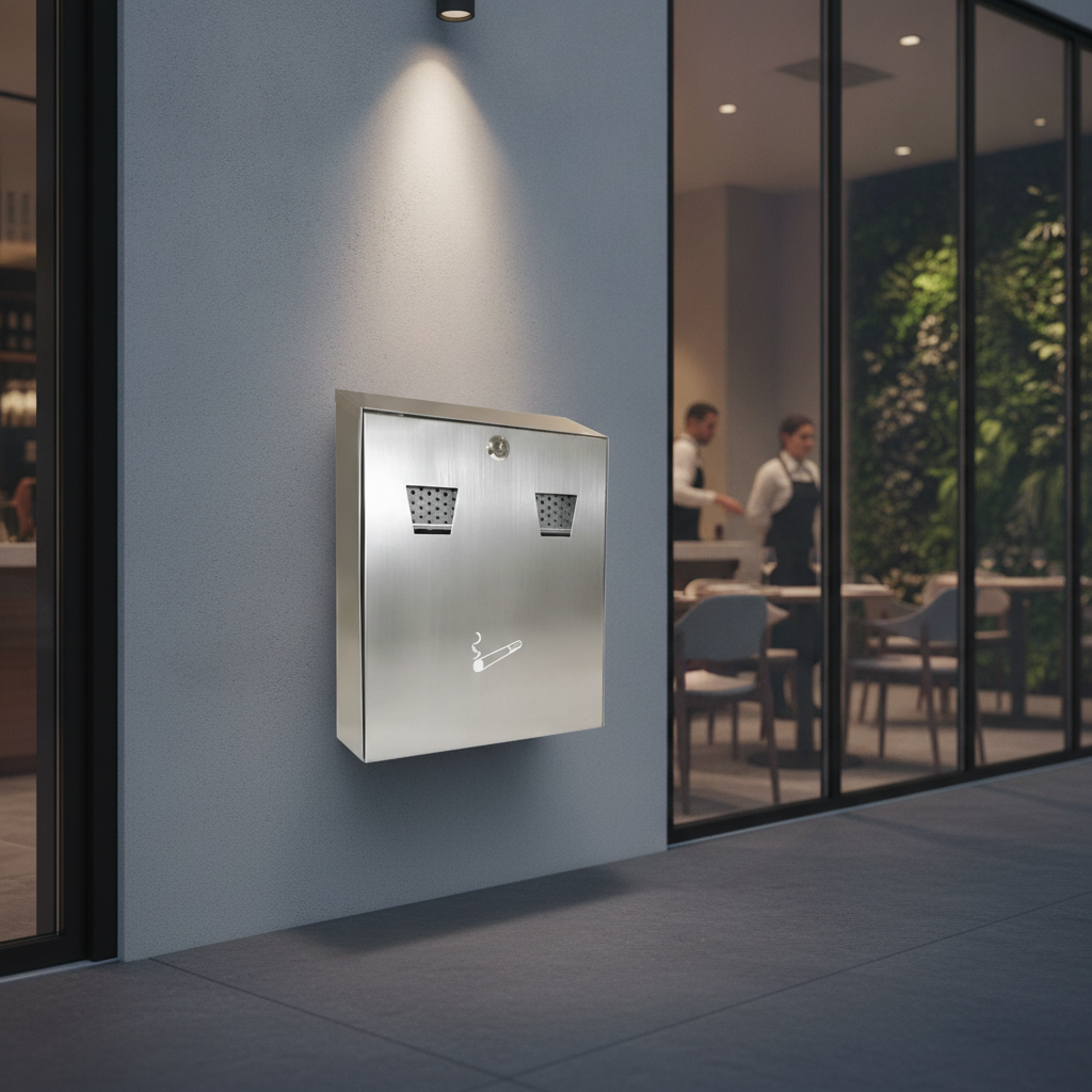 Stainless Steel Wall Mounted Ash Bin for Outdoor Spaces