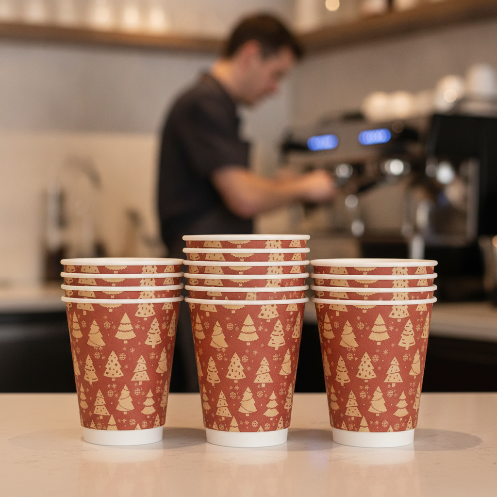 Paper Double Wall Christmas Hot Cups 12oz for Takeaway Services (Pack of 500)