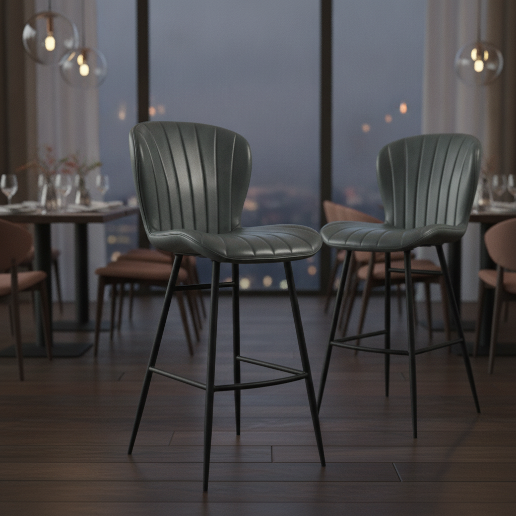 Genuine Leather Bar Stool with Steel Frame 1150x510mm for Indoor Dining