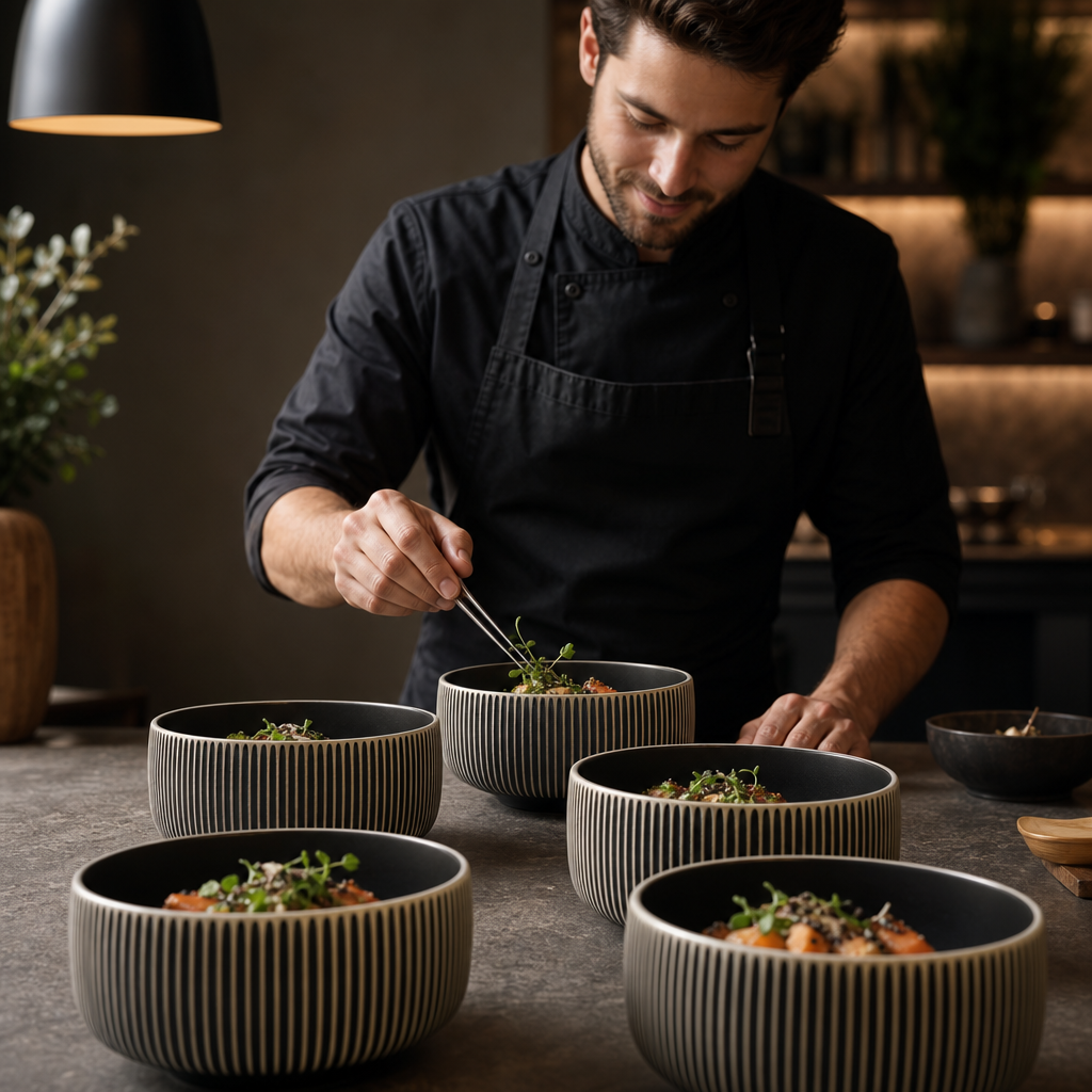 Deep Bowls Black White Stoneware for Modern Dining (Pack of 6)