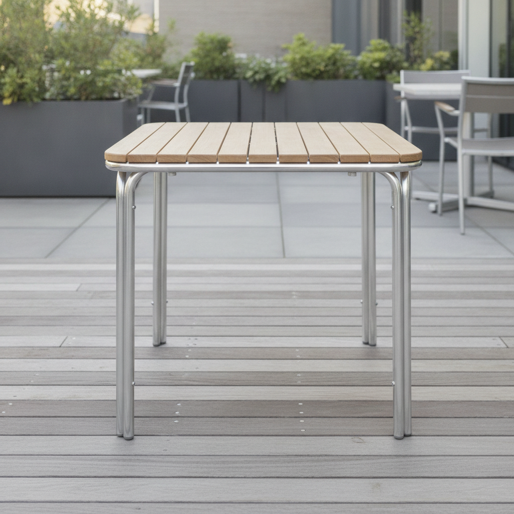 Aluminium and Ash Wood Square Table 700mm for Indoor & Outdoor Use