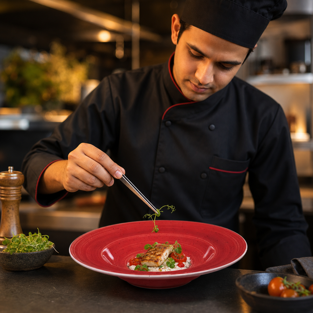 Round Wide Rim Bowl 280mm Red Vitrified Ceramic for Casual Dining (Pack of 12)