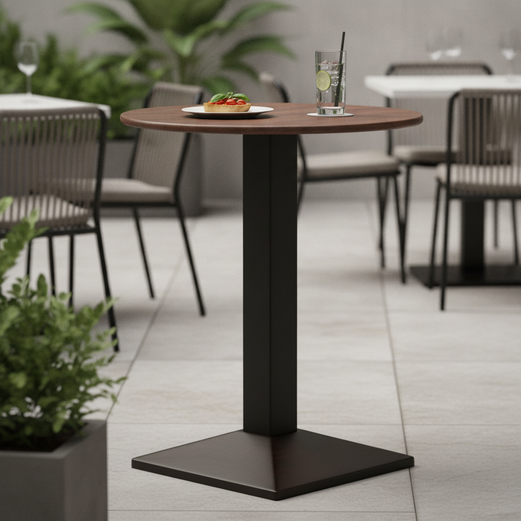 Walnut Round Poseur Table 600mm for Indoor & Outdoor Dining