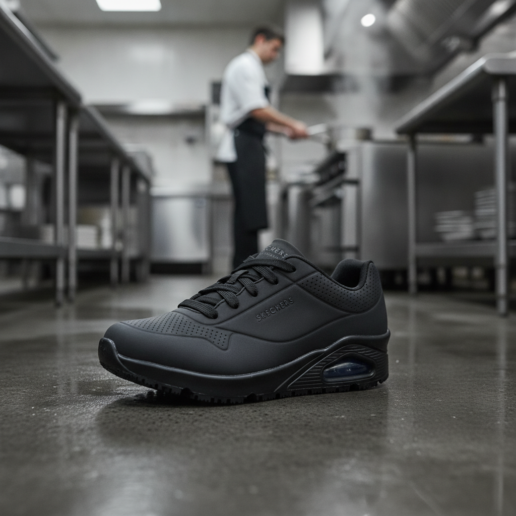 Rubber Slip Resistant Trainers Black for Work Environments