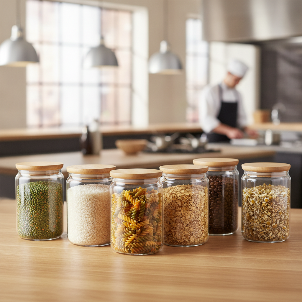 Glass Storage Jars with Wooden Lids 1L for Home Kitchens (Pack of 6)