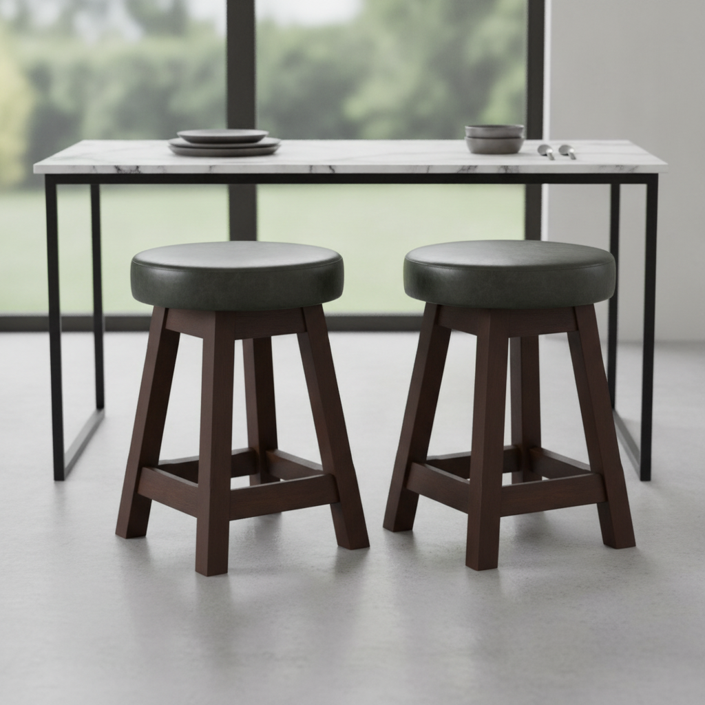 Rubber Wood Low Stools with Deep Padded Seat 475x335mm for Dining Spaces (Pack of 2)