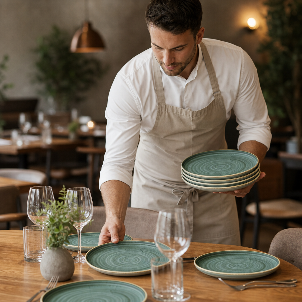 Walled Plates 9¼ Green Vitrified Ceramic for Dining Tables (Pack of 6)