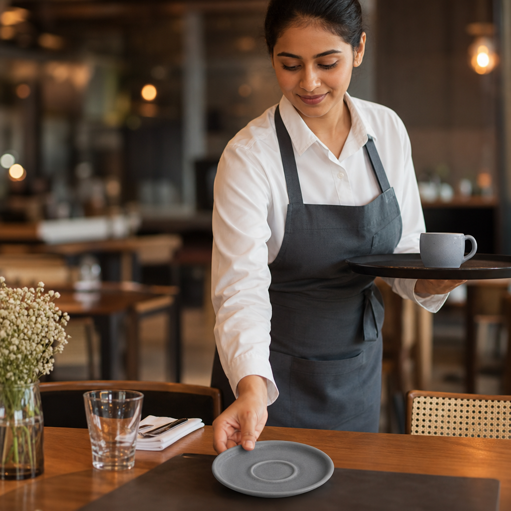 Saucers 120mm Grey Vitrified Ceramic for Dining (Pack of 6)