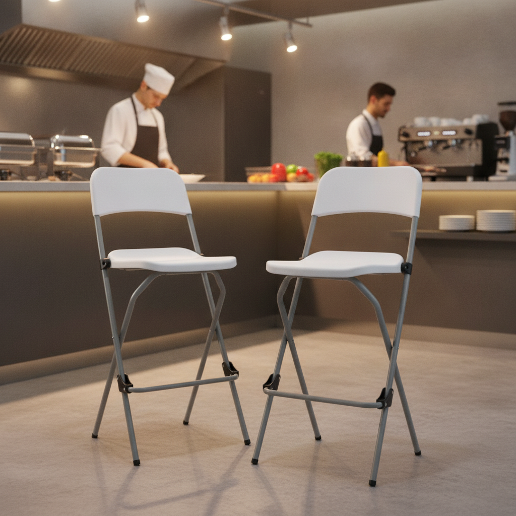Steel and Plastic Folding High Stools 1032x505mm for Mobile Catering (Pack of 2)