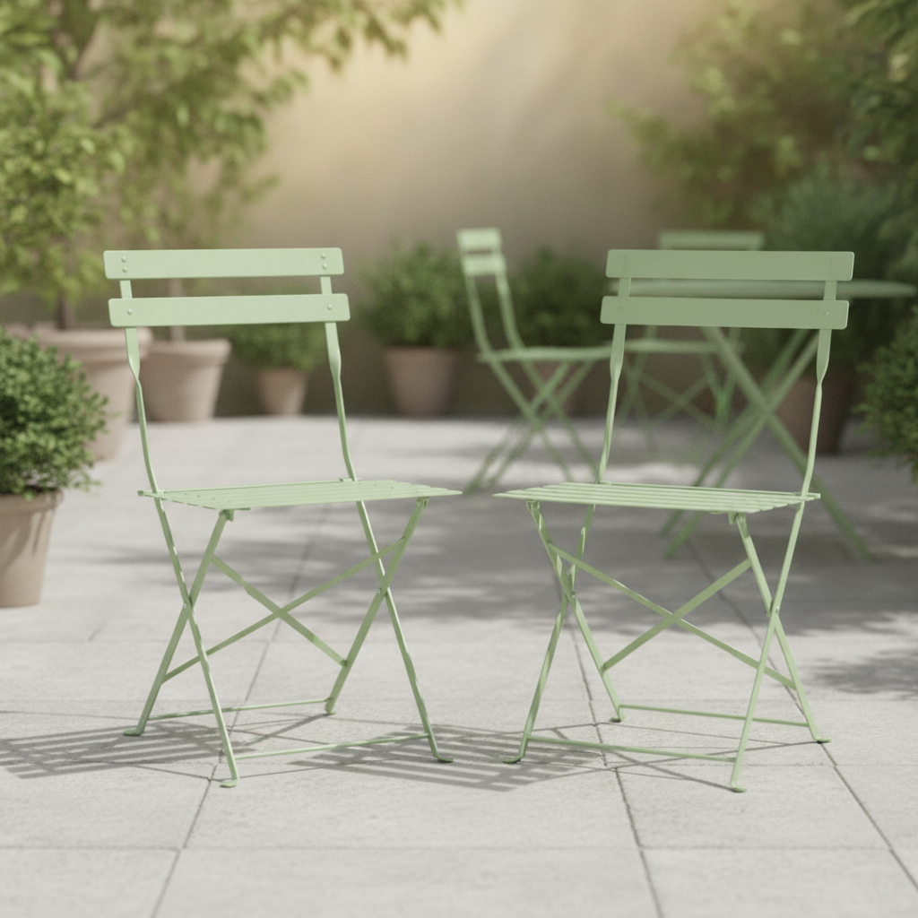 Powder Coated Steel Folding Chairs Light Green 800x387mm for Outdoor Use (Pack of 2)