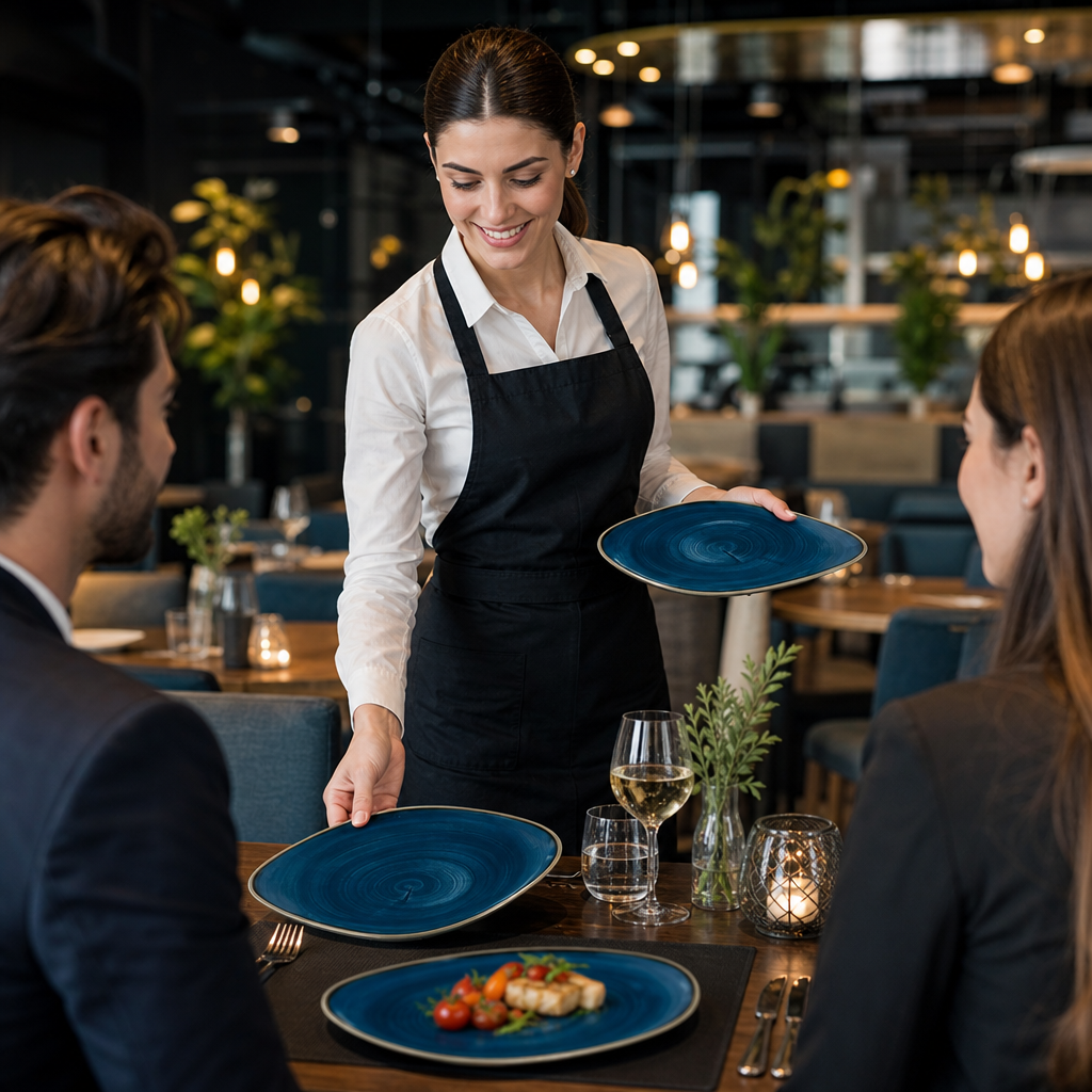 Blue Plates 228mm Brown Vitrified Ceramic for Dining (Pack of 12)