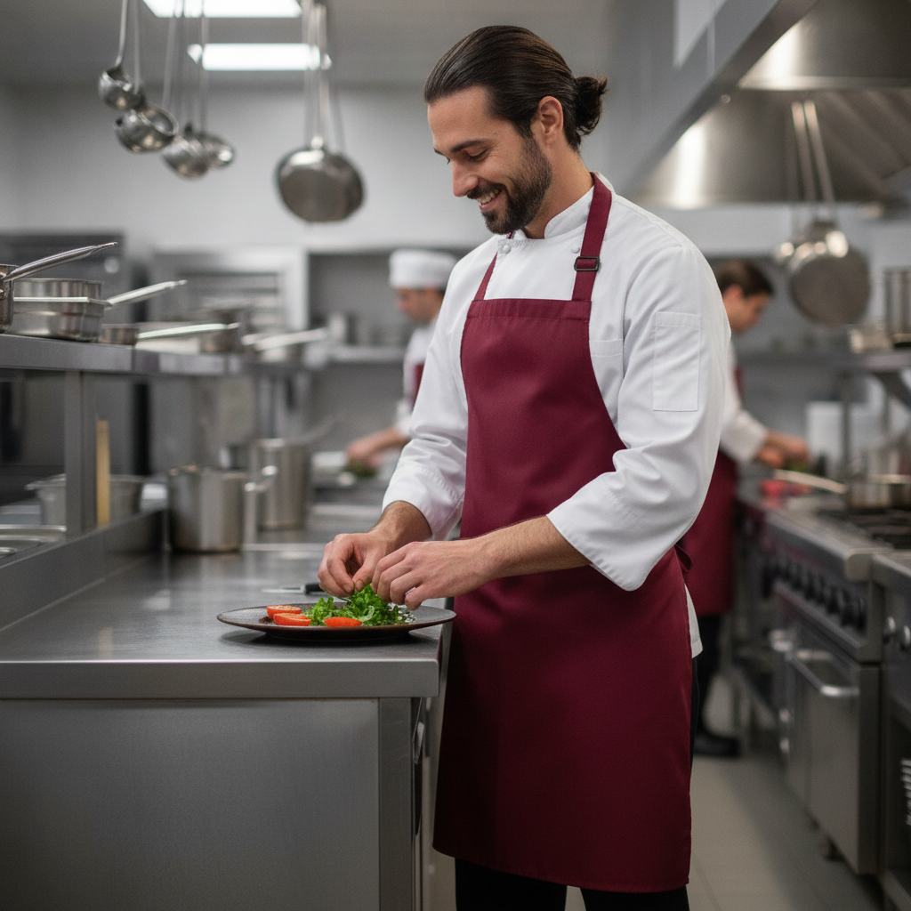 Polycotton Burgundy Bib Apron 710mm x 960mm for Professional Use