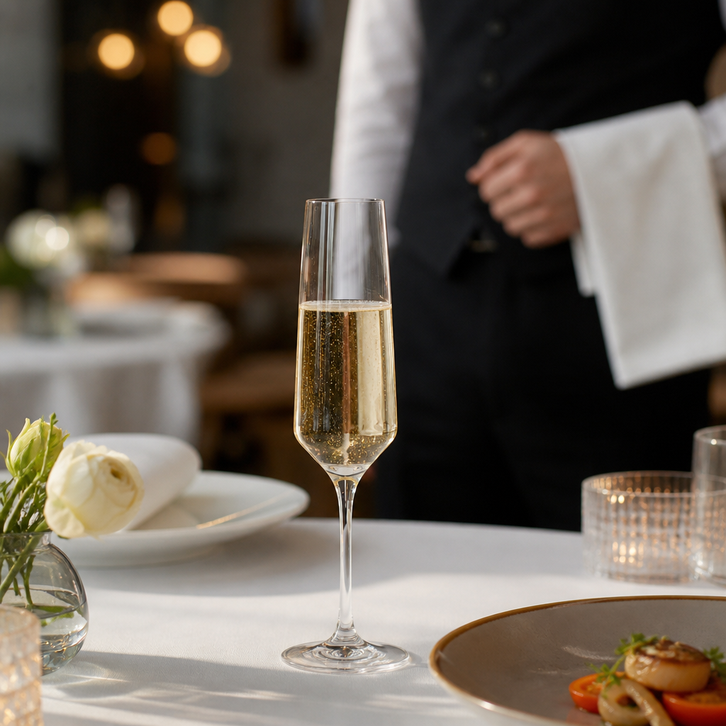 Lead-Free Crystal Champagne Flutes 220ml for Hotels & Restaurants (Pack of 6)
