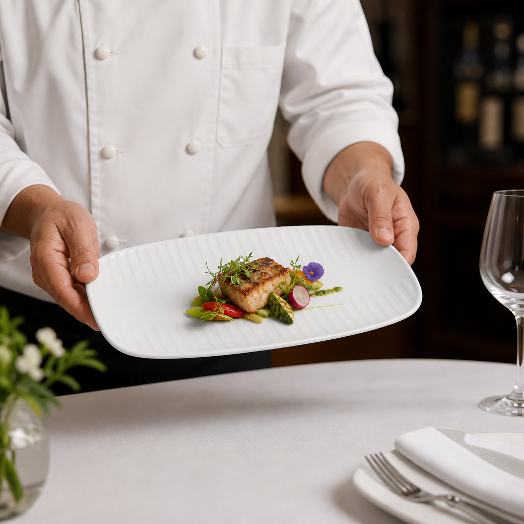 Oblong Plates 298x152mm Vitrified Ceramic for Culinary Presentation (Pack of 12)