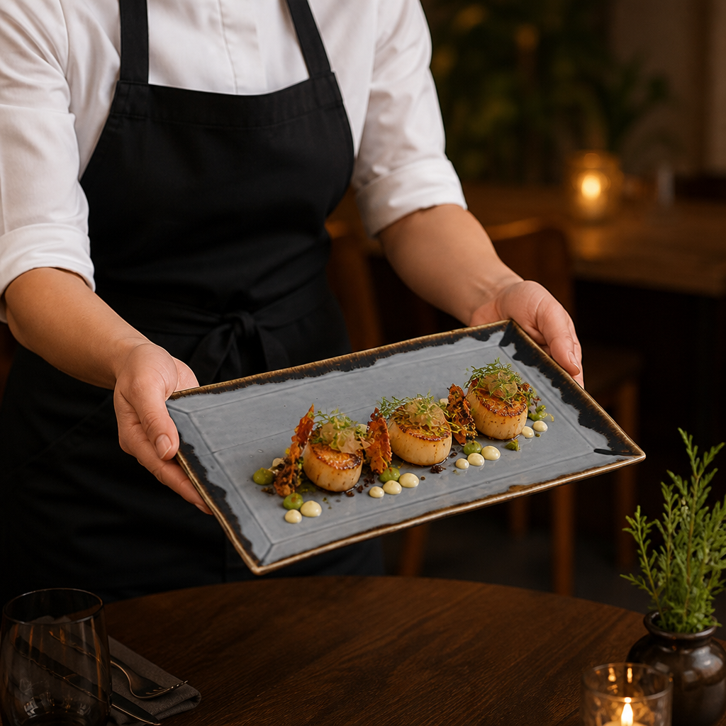 Hand-Finished Rectangular Trays Grey Porcelain for Hospitality (Pack of 6)