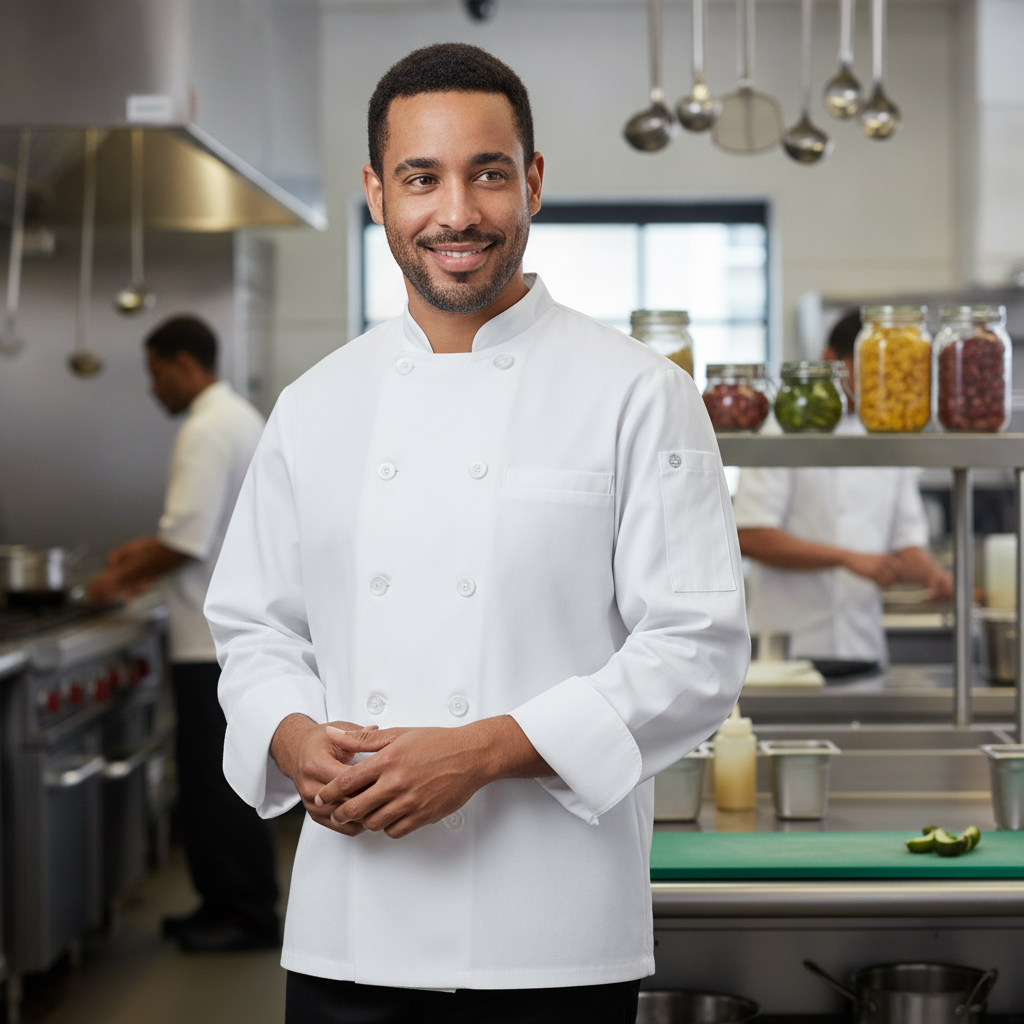 Cotton & Recycled Polyester White Chef Jacket for Culinary Professionals