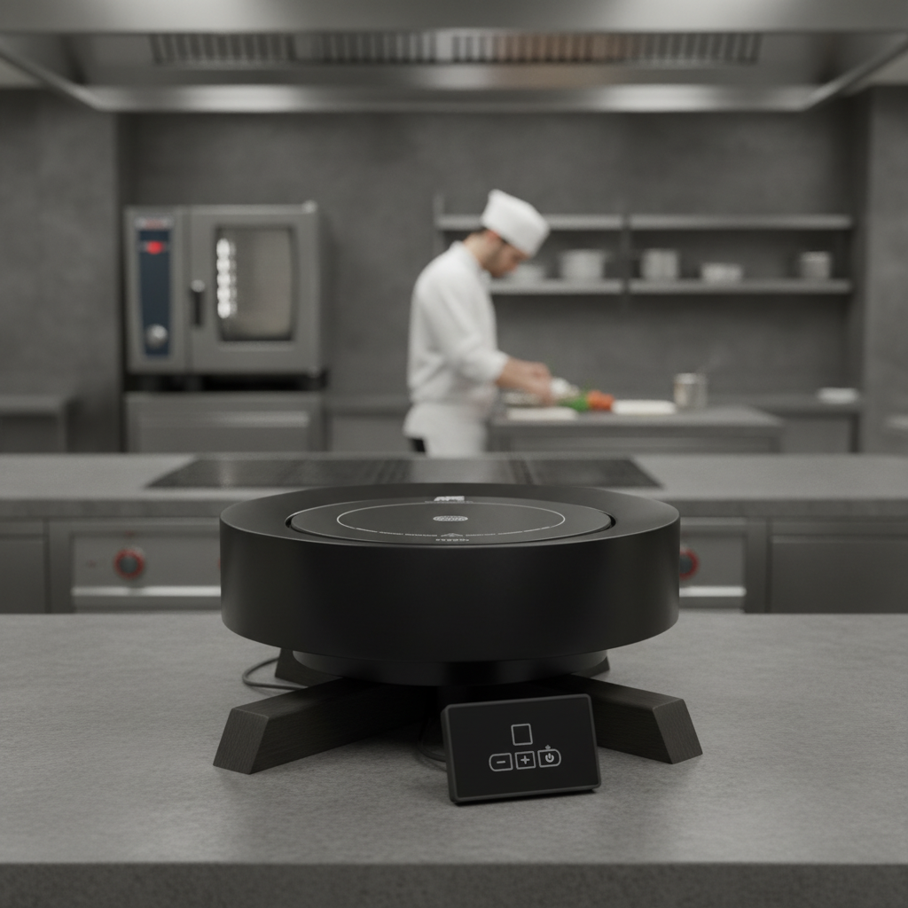 Stainless Steel Induction Station 465mm with Oak Frame for Professional Kitchens