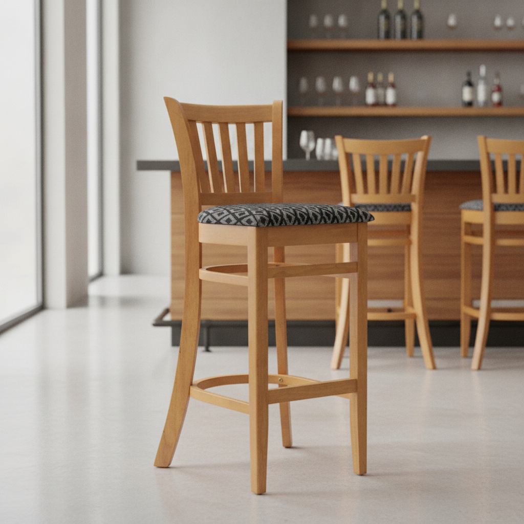 Rubber Wood Bar Chair with Black Padded Seat 1010x410mm for Hospitality Settings