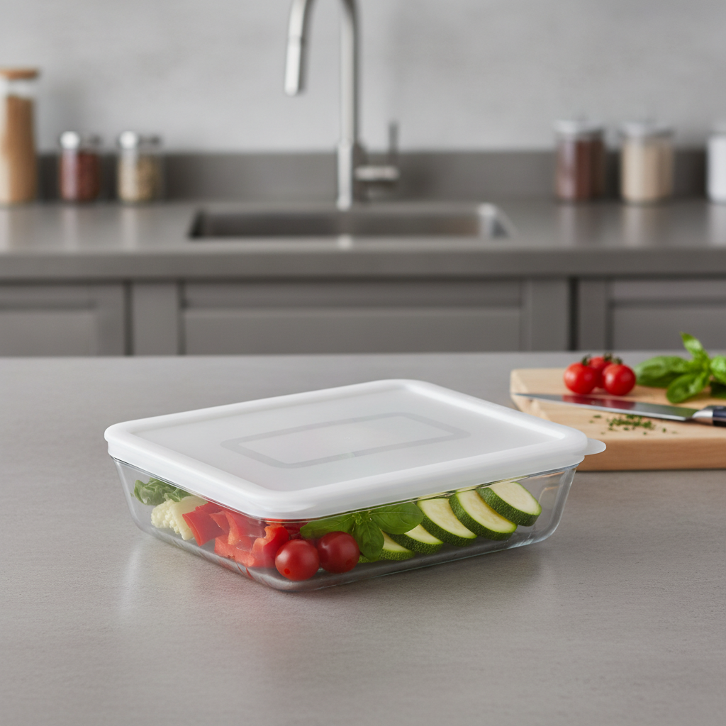 Glass Rectangular Dish with Lid 2.6L for Food Storage