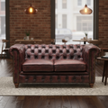 Antiqued Red Leather Chesterfield Two-Seater Sofa 780mm for Bars & Cafés