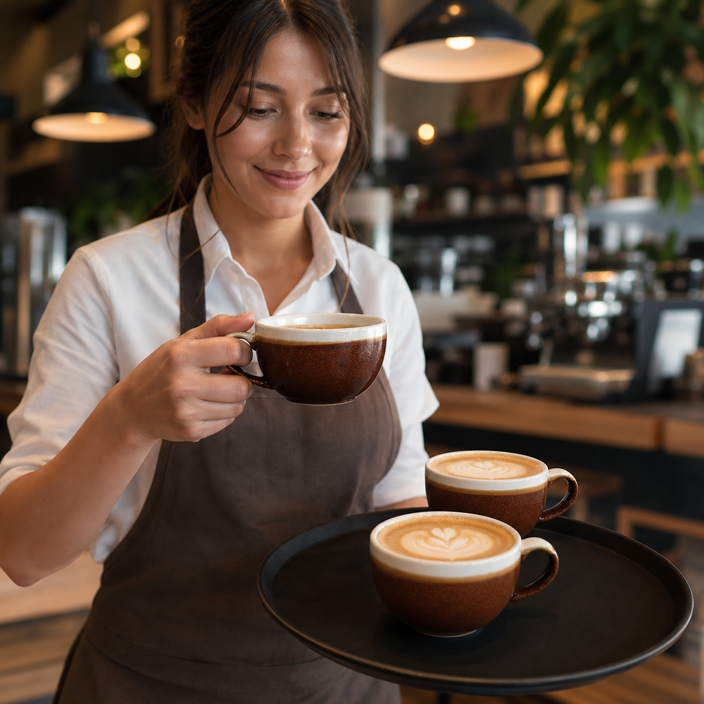 Porcelain Cappuccino Cups 340ml in Cinnamon Brown for Coffee Lovers (Pack of 12)
