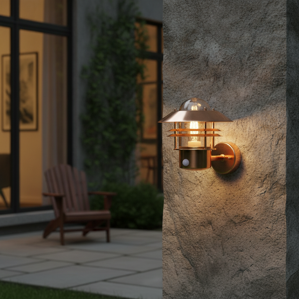 Copper Outdoor Wall Light with Motion Sensor for Patios & Entrances