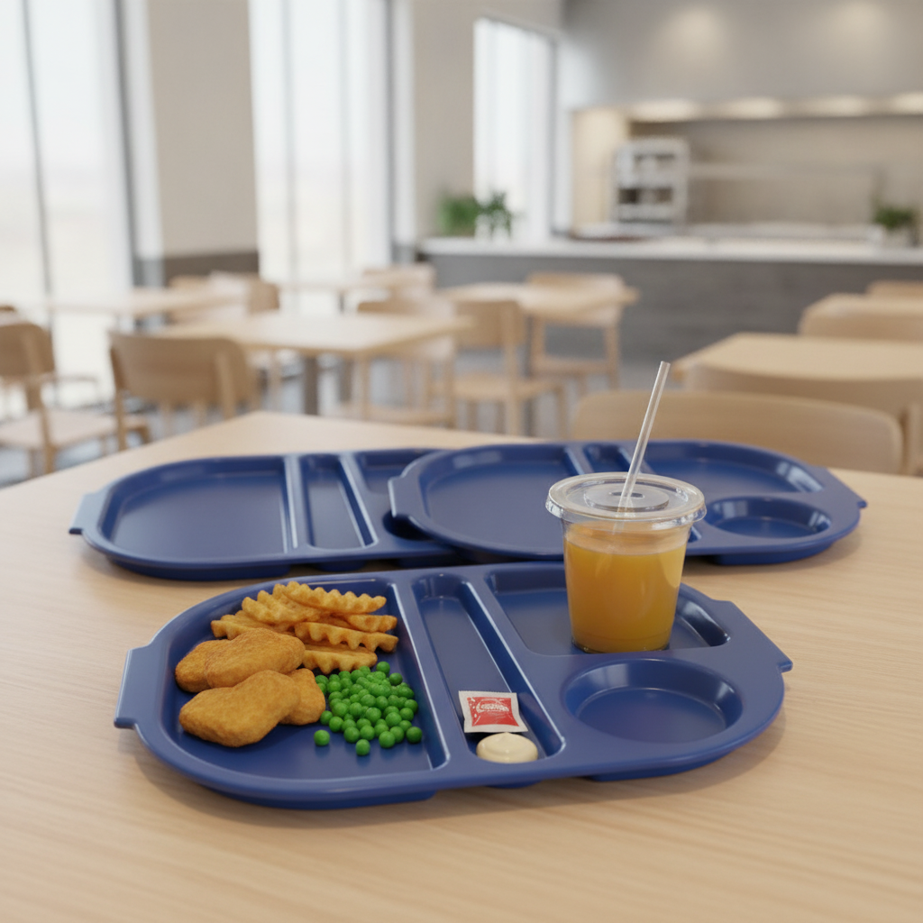 Polypropylene Blue Compartment Food Tray for Schools & Care Homes