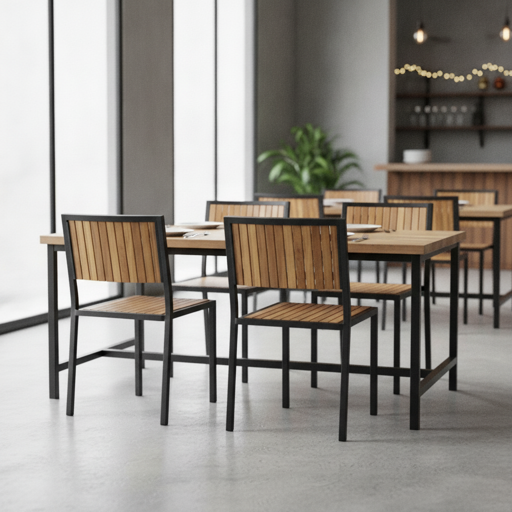 Acacia Wood & Powder-Coated Steel Side Chairs 860x450mm for Hospitality (Pack of 4)