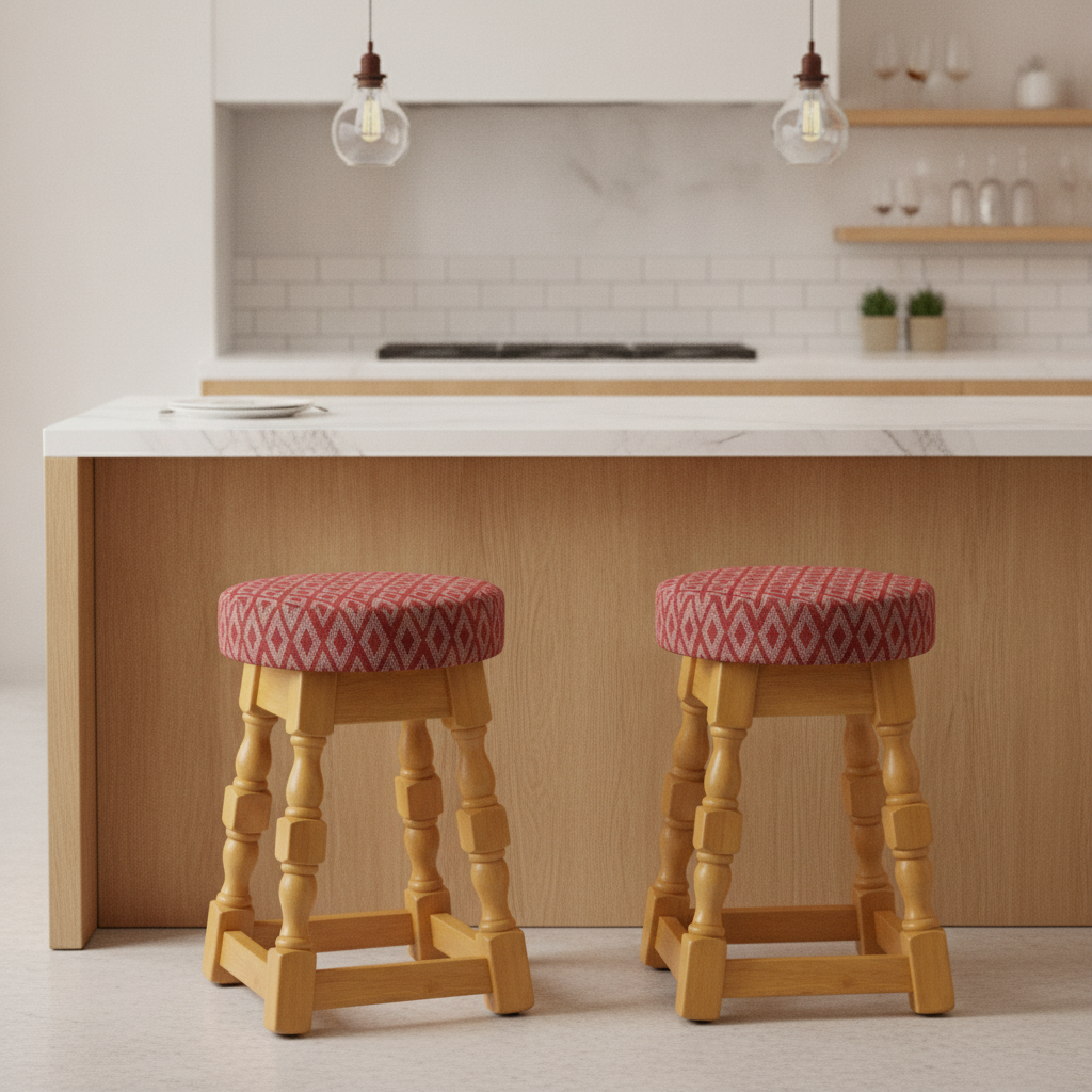 Rubber Wood Low Bar Stool with Padded Seat 500x345mm for Casual Dining (Pack of 2)
