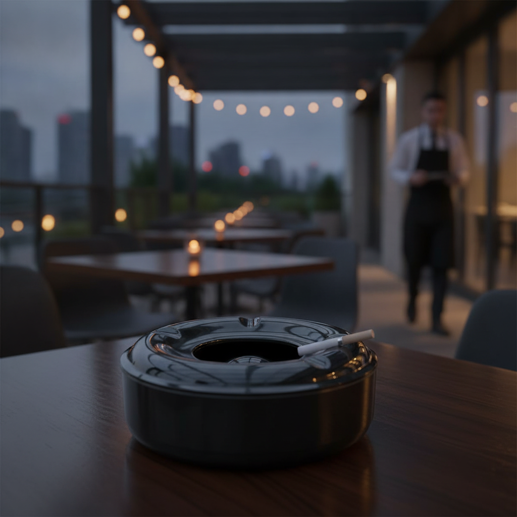 Melamine Windproof Ashtray Black for Outdoor Use