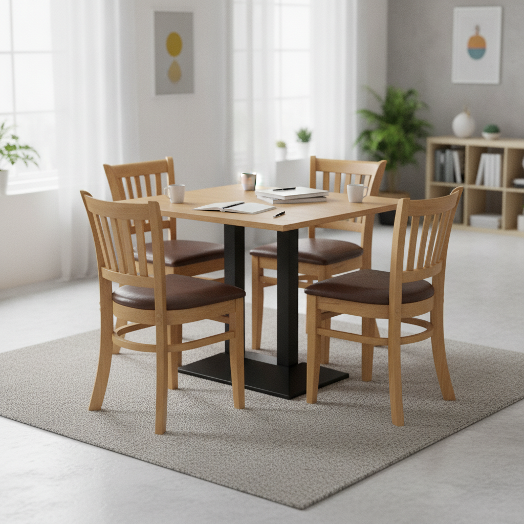 Rubber Wood Dining Table with 4 Chairs 750mm for Home & Office