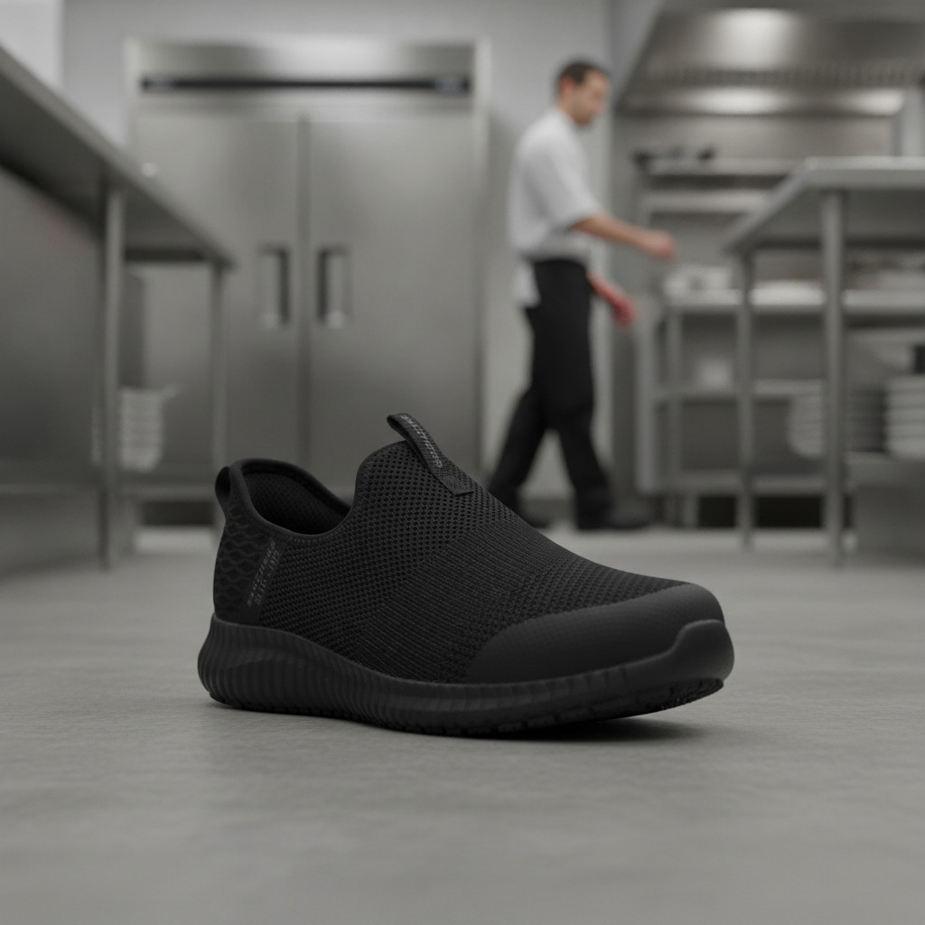 Mesh Slip-On Safety Trainers Black for Work Environments