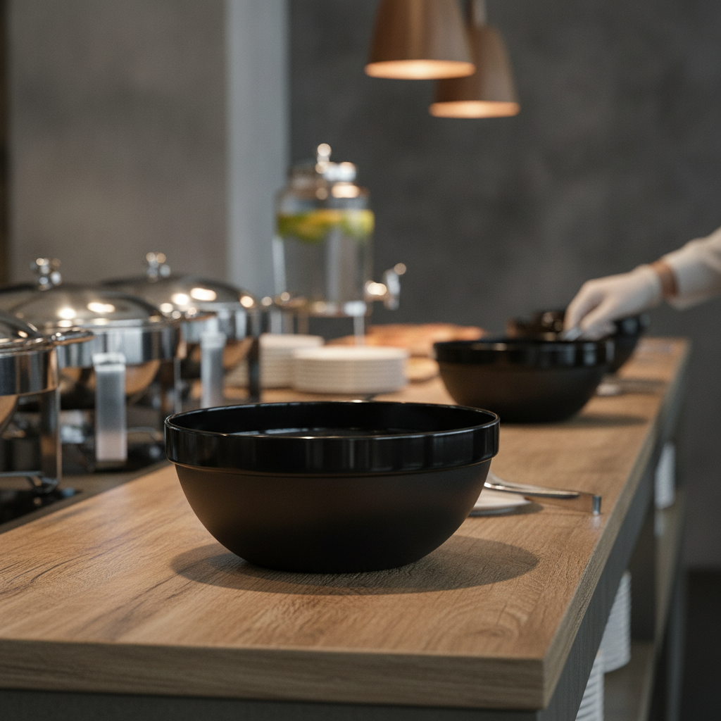 Recycled PET Black Bowl 500ml for Buffet & Table Settings