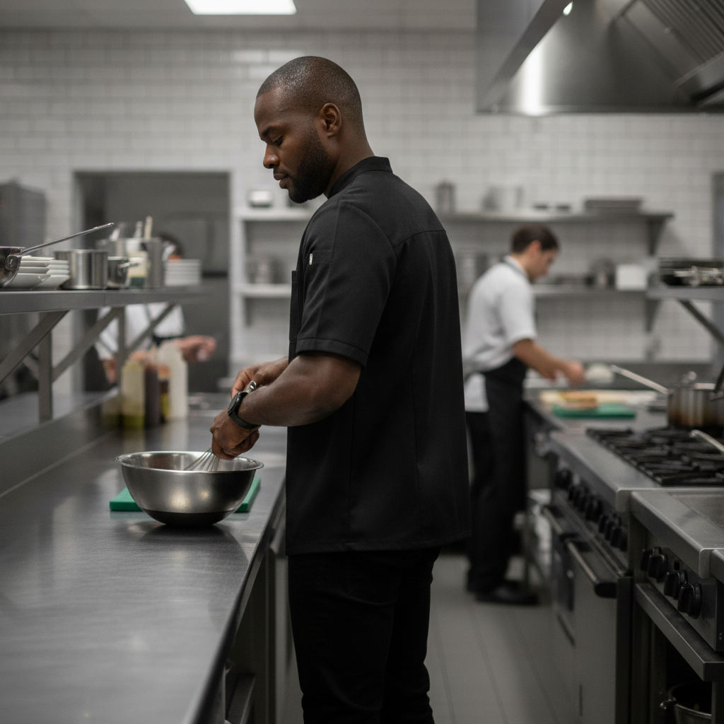 Recycled Polyester Black Chef Jacket for Hospitality Uniforms