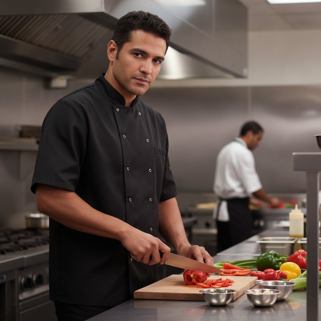 Polycotton Black Short Sleeve Chef Jacket for Professional Kitchens