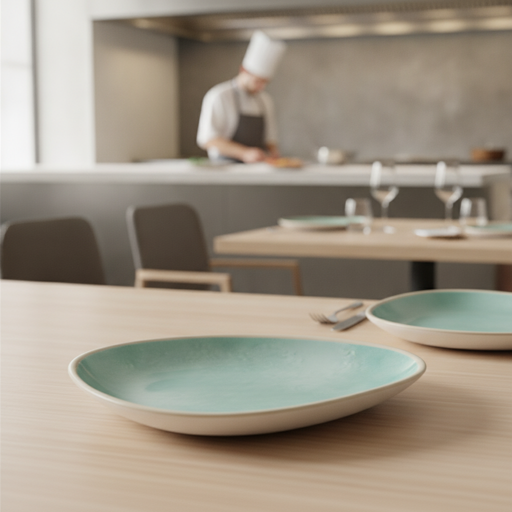 Melamine Plate with Green Interior 190x145mm for Dining