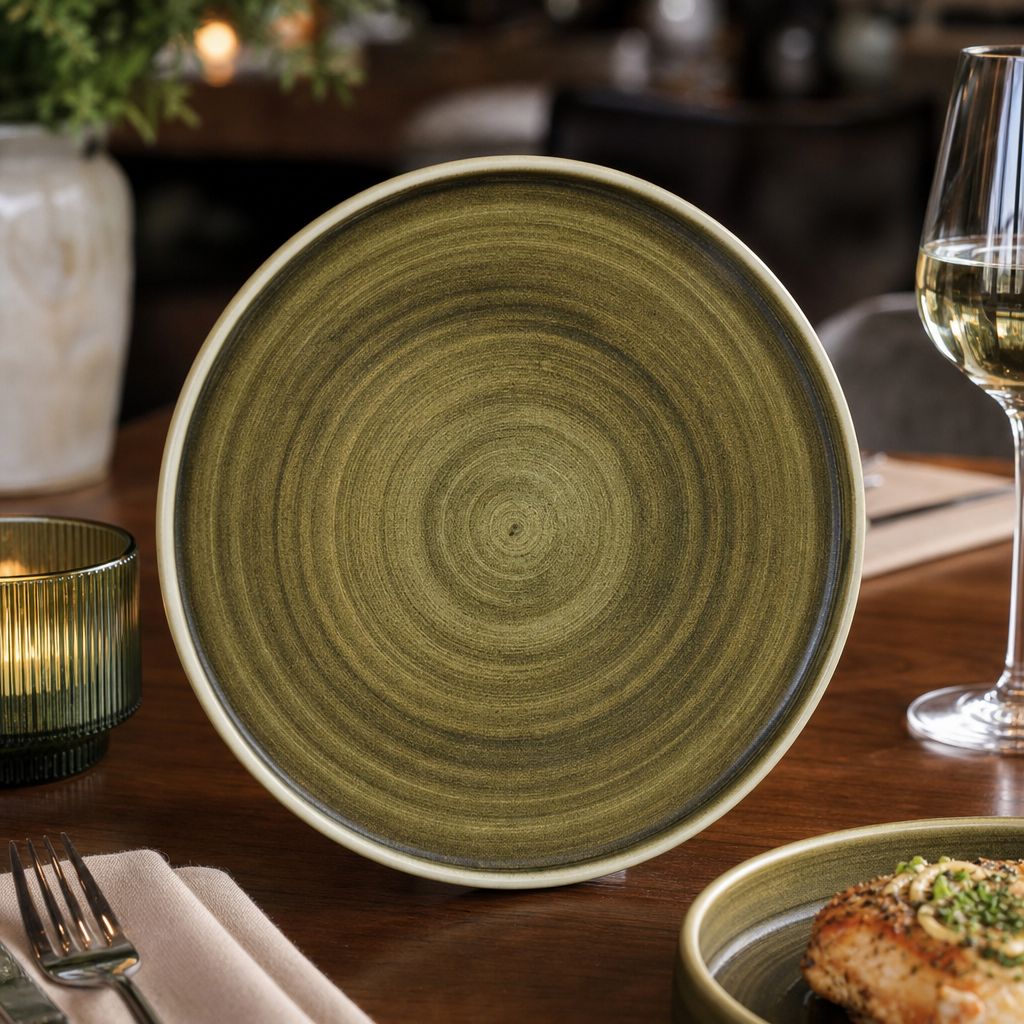 Walled Plates Green Porcelain for Dining Experiences (Pack of 6)