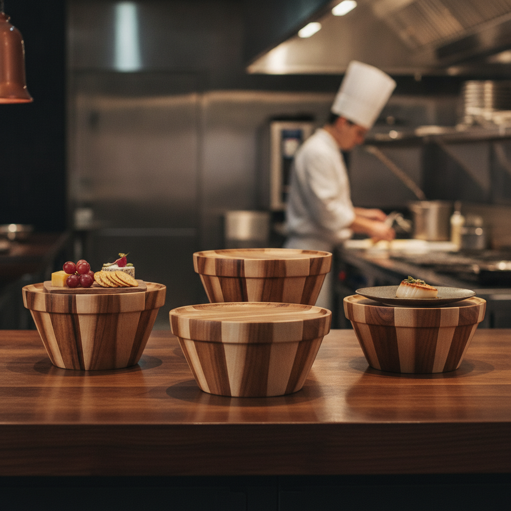 Natural Hardwood Plant Pot Pedestals 275mm for Food Presentation (Pack of 4)