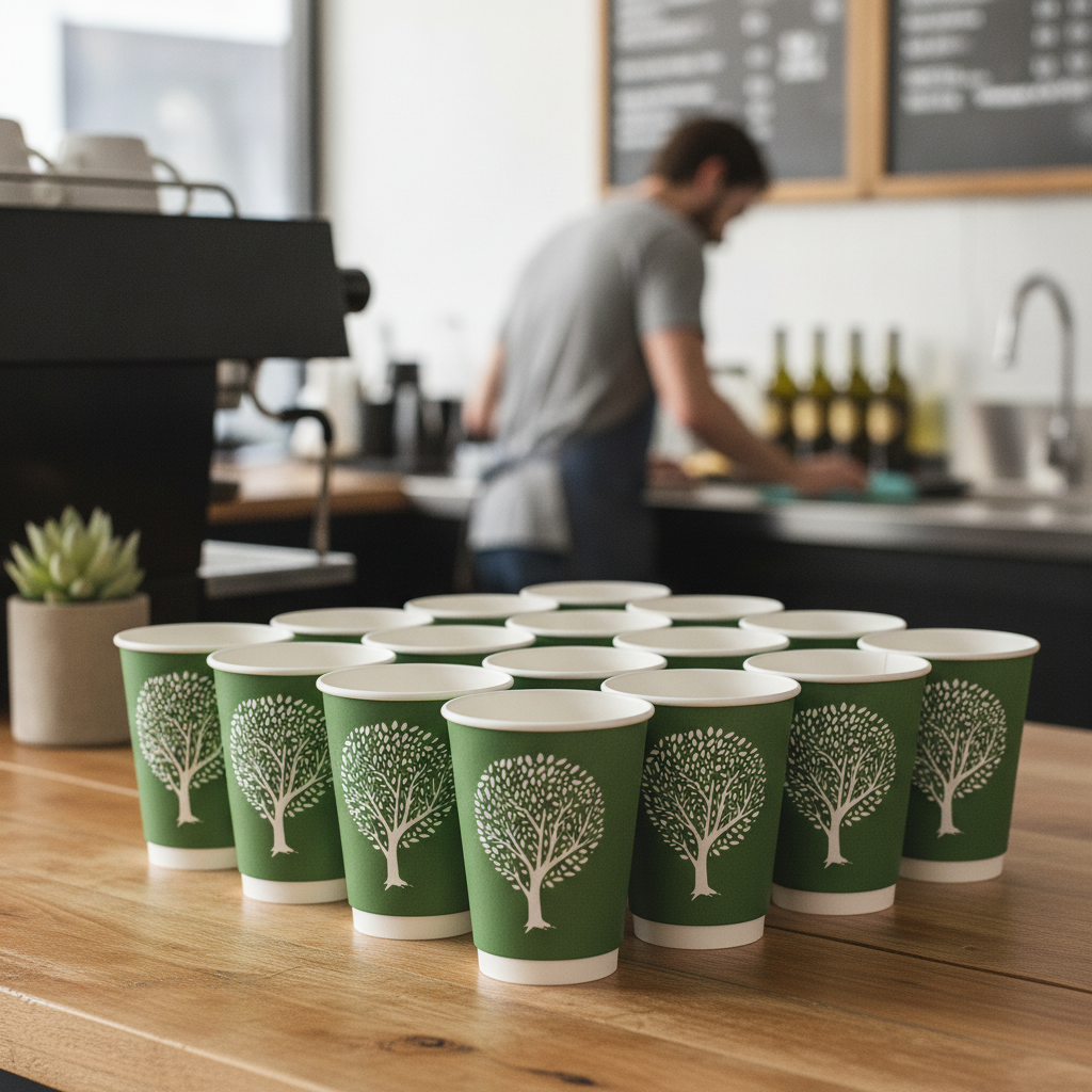 Compostable Green Double Wall Hot Cups 8oz for Takeaway Drinks (Pack of 500)