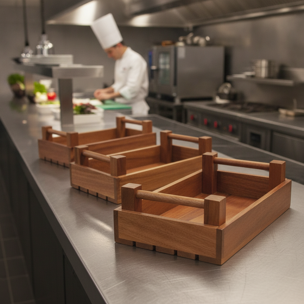 Wood Natural Hardwood Rectangular Crates 330x200mm for Catering (Pack of 4)