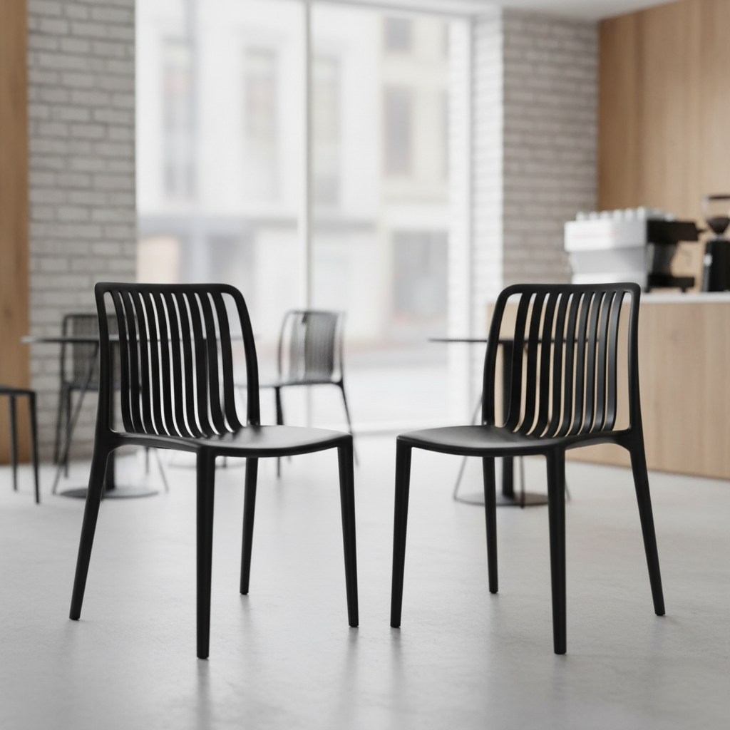 Polypropylene Black Café Chairs 770mm for Indoor & Outdoor Use (Pack of 2)