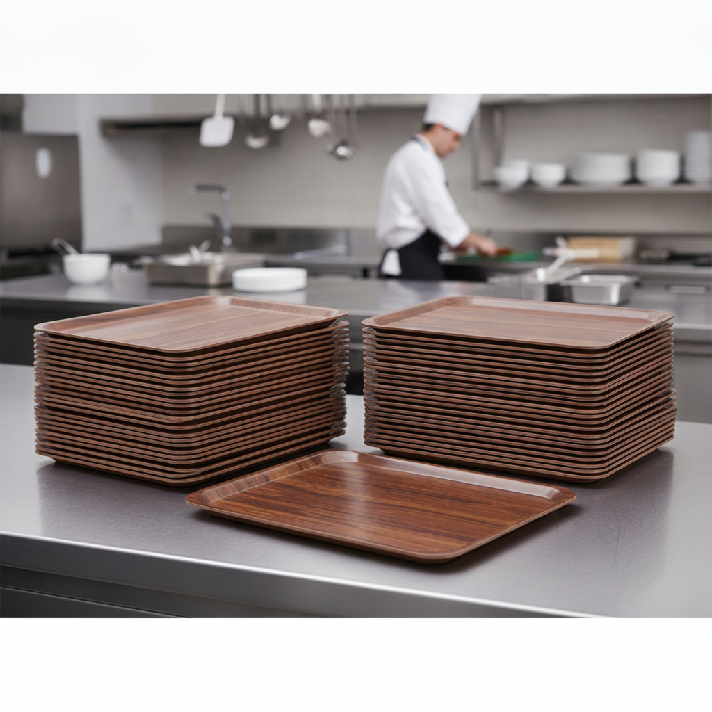 Melamine Rectangular Trays Walnut 460x360mm for Restaurant Service (Pack of 24)