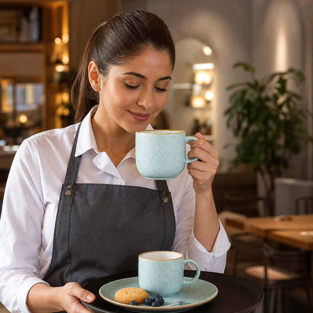 Mugs Blue 280ml Duck Egg Blue Vitrified Ceramic for Hospitality (Pack of 12)