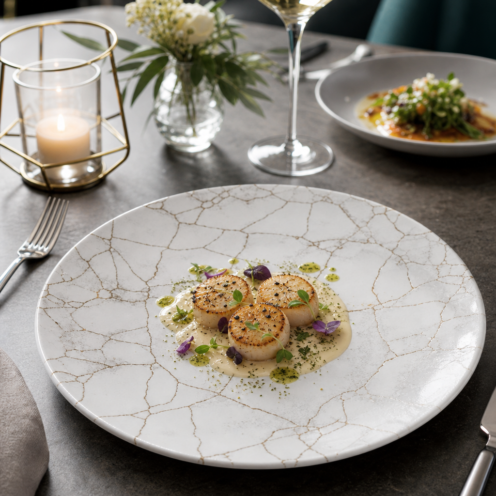 Kintsugi Agate Grey Coupe Plates 288mm for Food Presentation (Pack of 12)