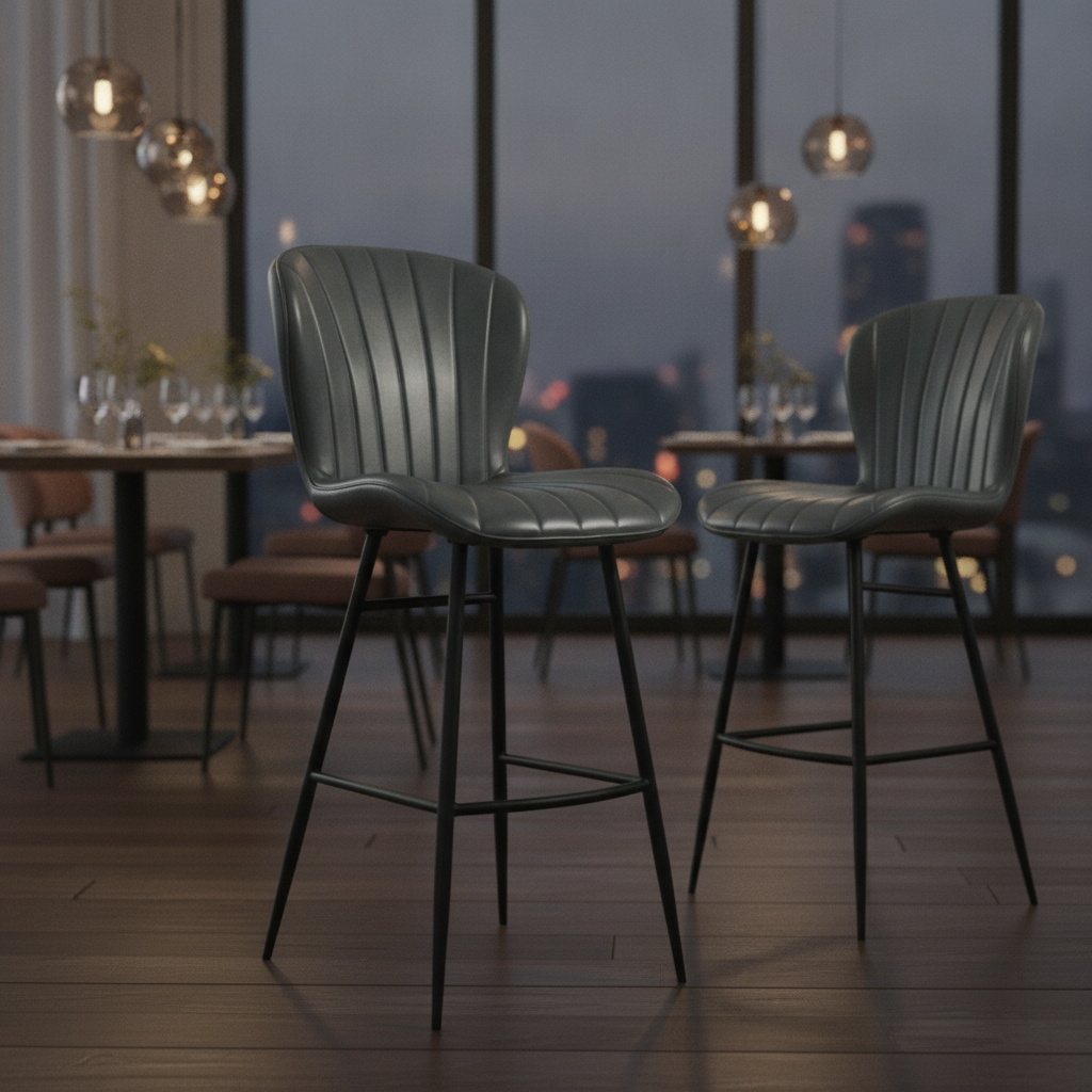 Genuine Leather Bar Stool with Steel Frame 1150x510mm for Indoor Dining